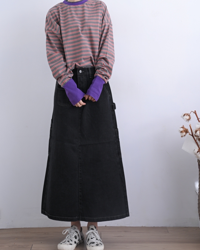 韓 前單方口袋長裙 size