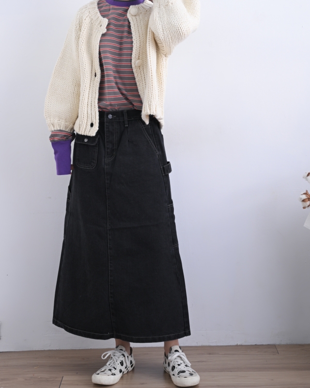 韓 前單方口袋長裙 size