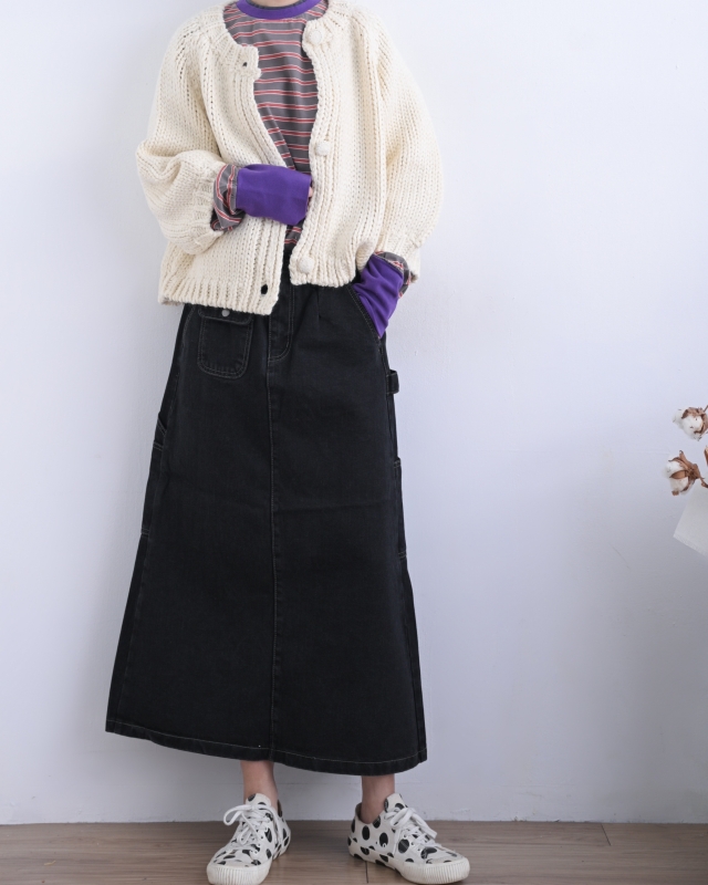 韓 前單方口袋長裙 size