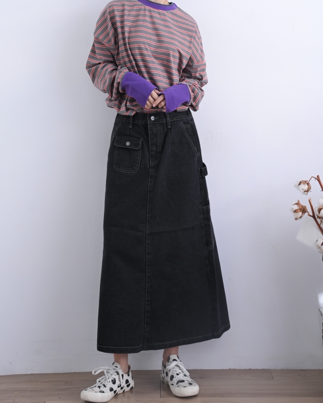 韓 前單方口袋長裙 size