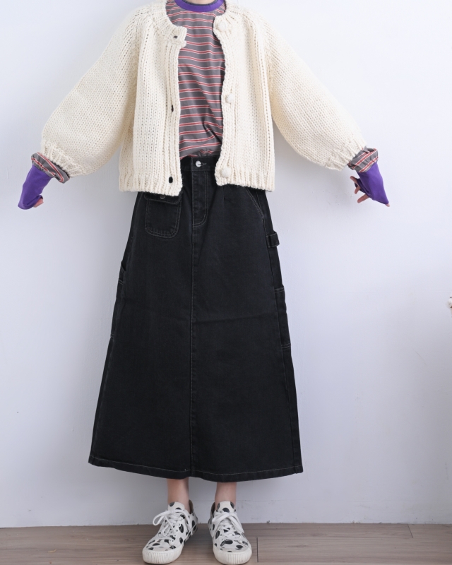 韓 前單方口袋長裙 size