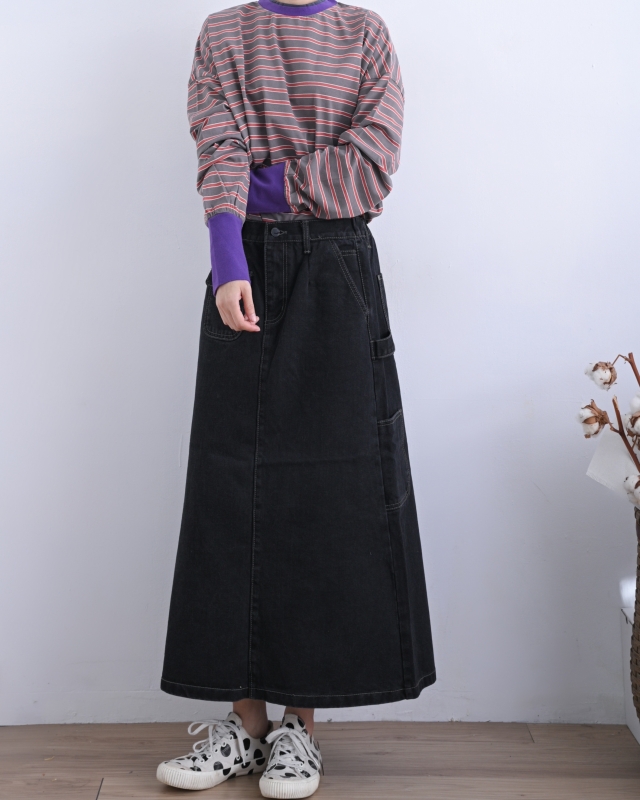 韓 前單方口袋長裙 size