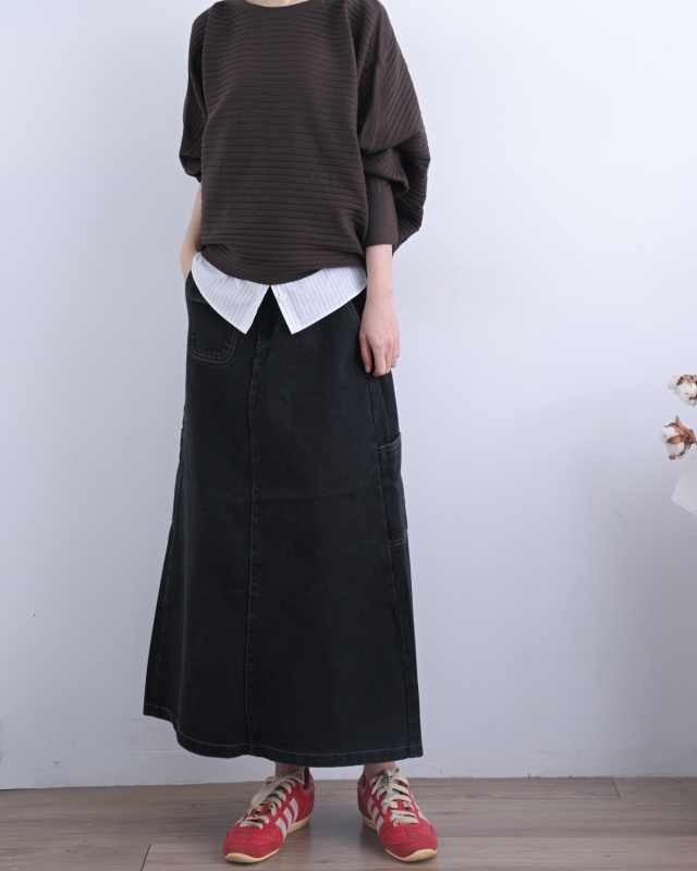 韓 前單方口袋長裙 size