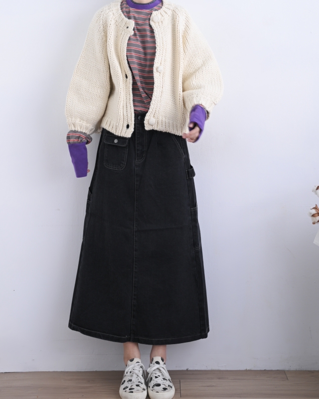 韓 前單方口袋長裙 size