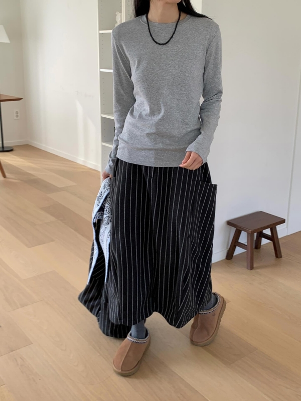 韓 直條文側口袋長裙 2色 size