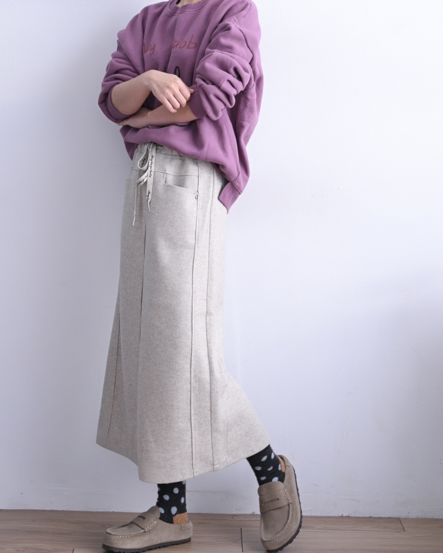 韓 微毛料長裙 2色 size