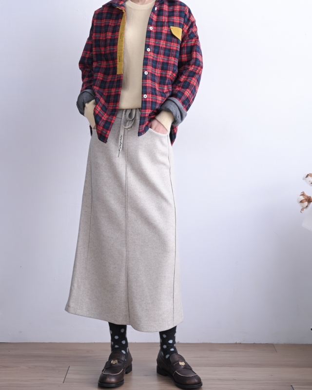 韓 微毛料長裙 2色 size