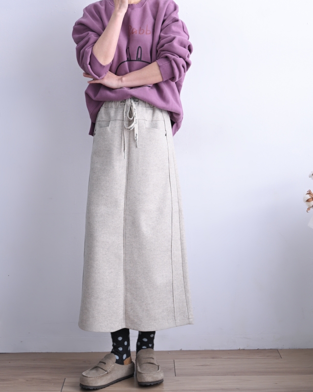 韓 微毛料長裙 2色 size