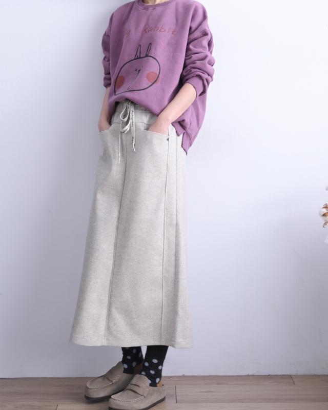 韓 微毛料長裙 2色 size