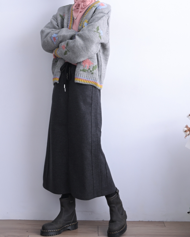 韓 微毛料長裙 2色 size