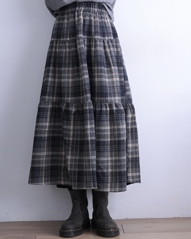 韓 格文蛋糕長裙 2色 size