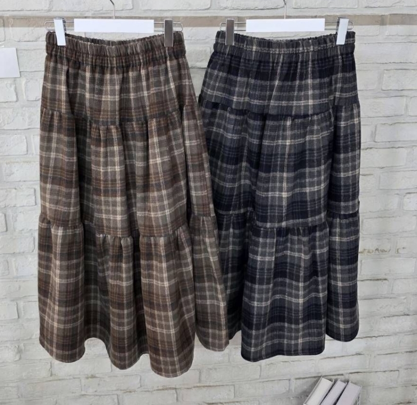 韓 格文蛋糕長裙 2色 size