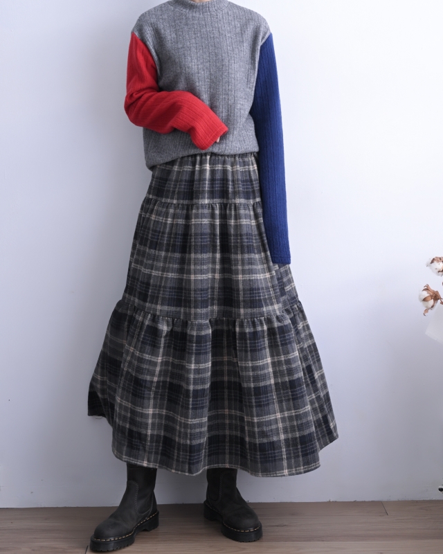 韓 格文蛋糕長裙 2色 size