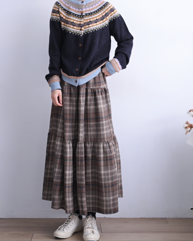 韓 格文蛋糕長裙 2色 size