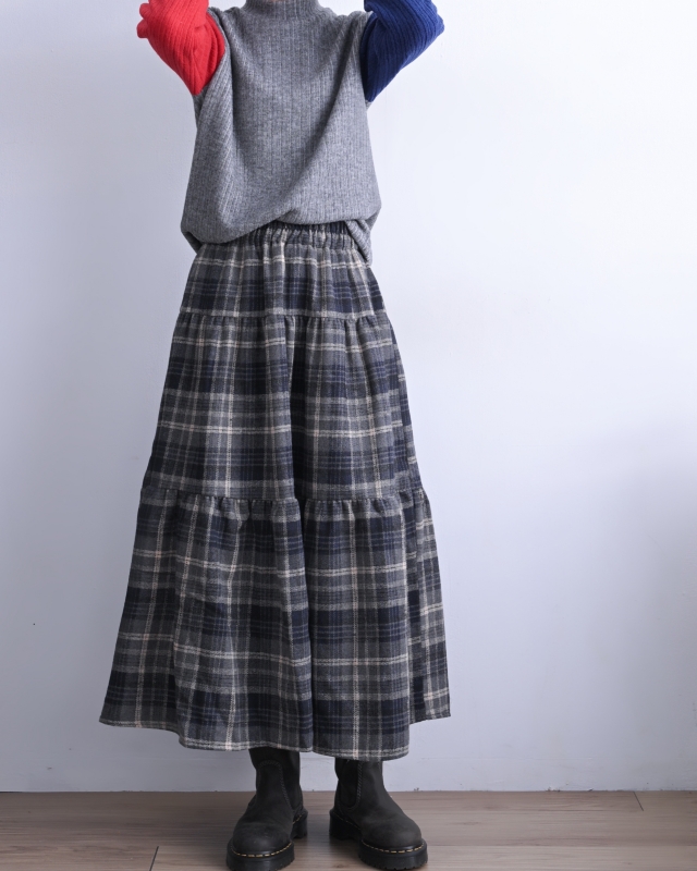 韓 格文蛋糕長裙 2色 size