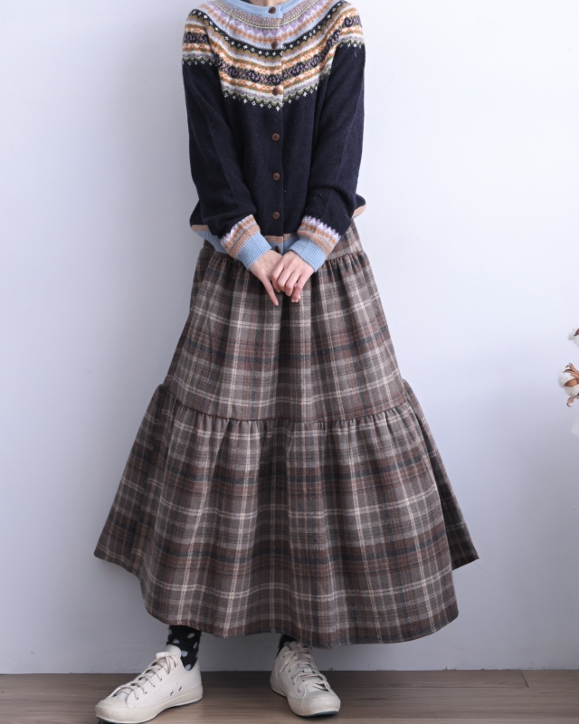 韓 格文蛋糕長裙 2色 size