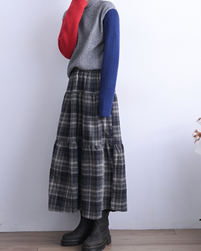 韓 格文蛋糕長裙 2色 size