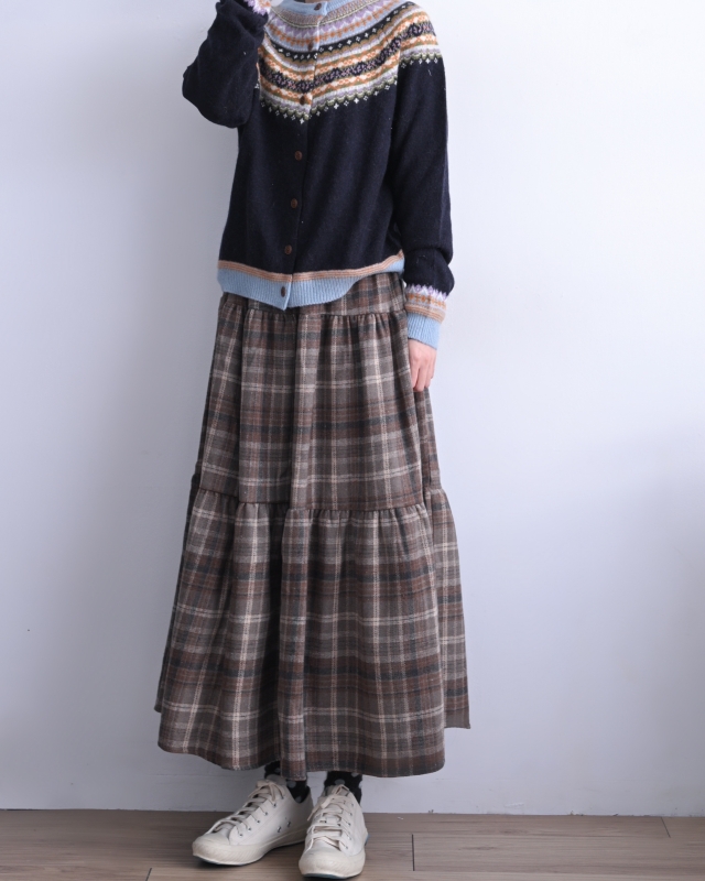 韓 格文蛋糕長裙 2色 size