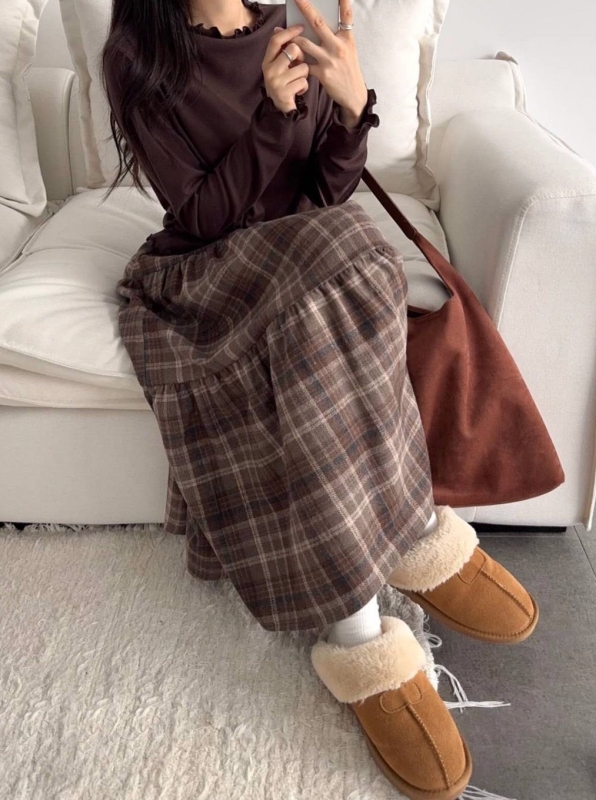 韓 格文蛋糕長裙 2色 size