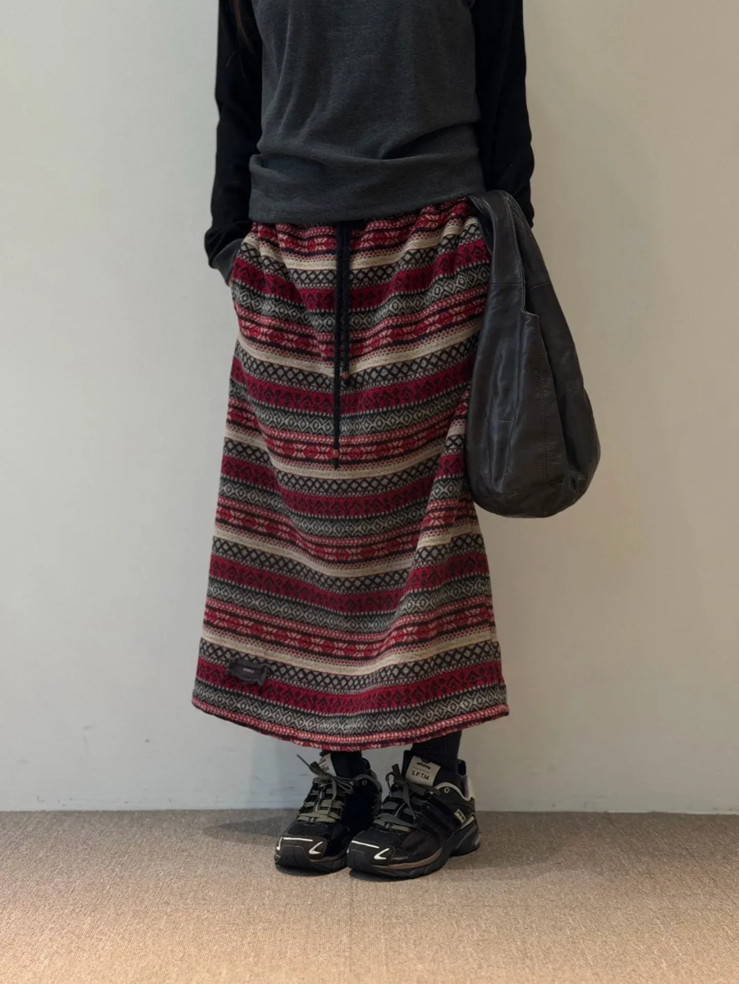 韓 圖騰綁帶長裙 3色