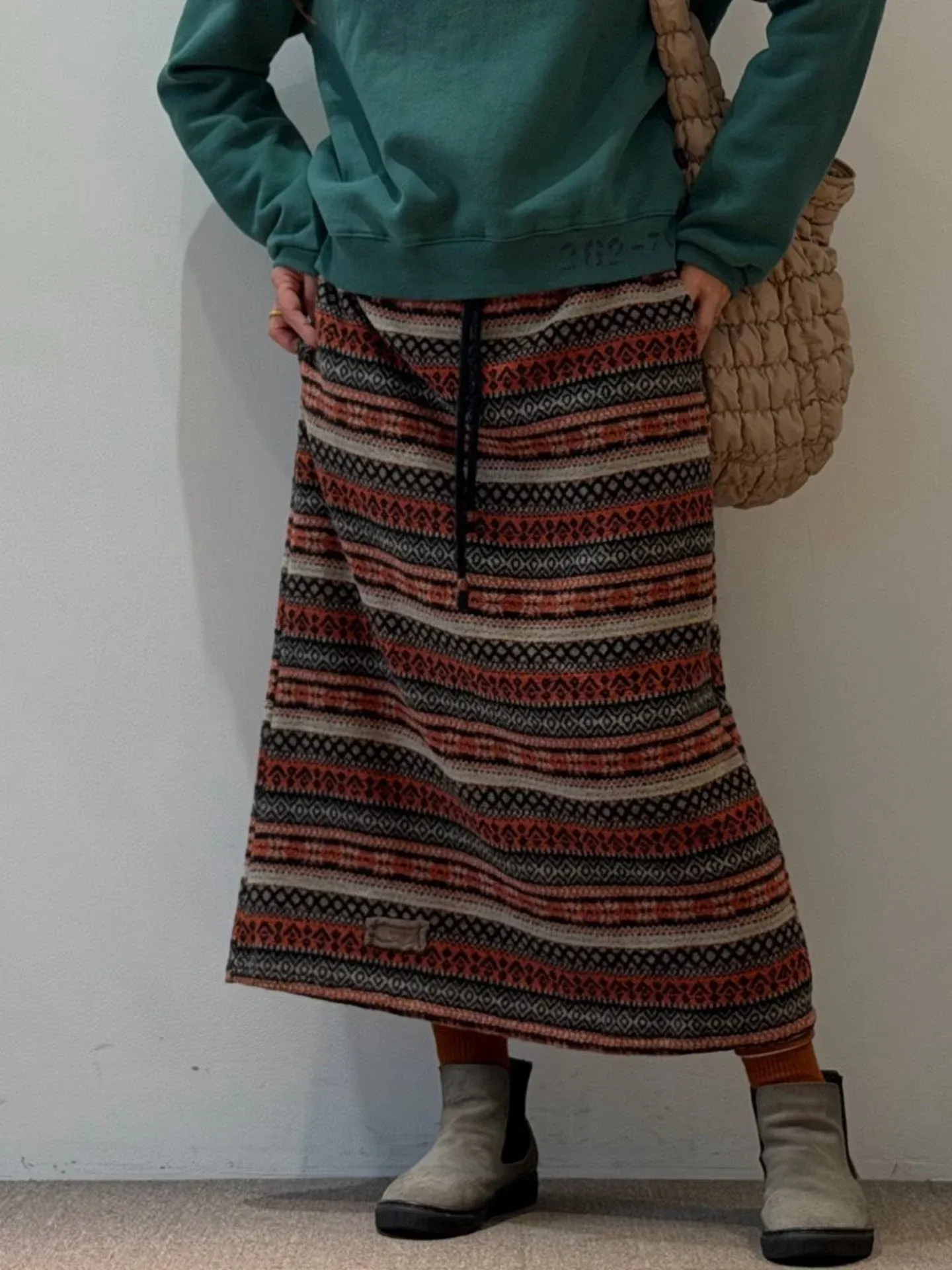 韓 圖騰綁帶長裙 3色