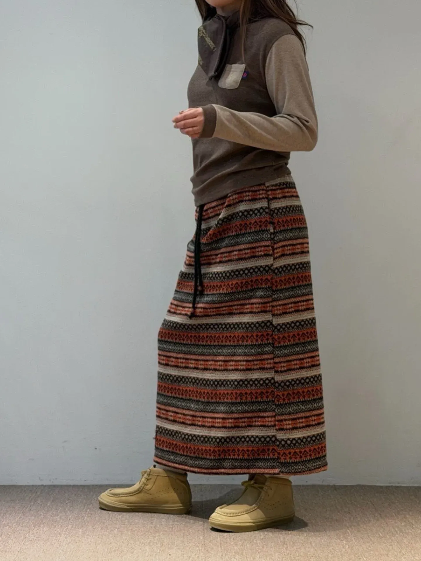 韓 圖騰綁帶長裙 3色