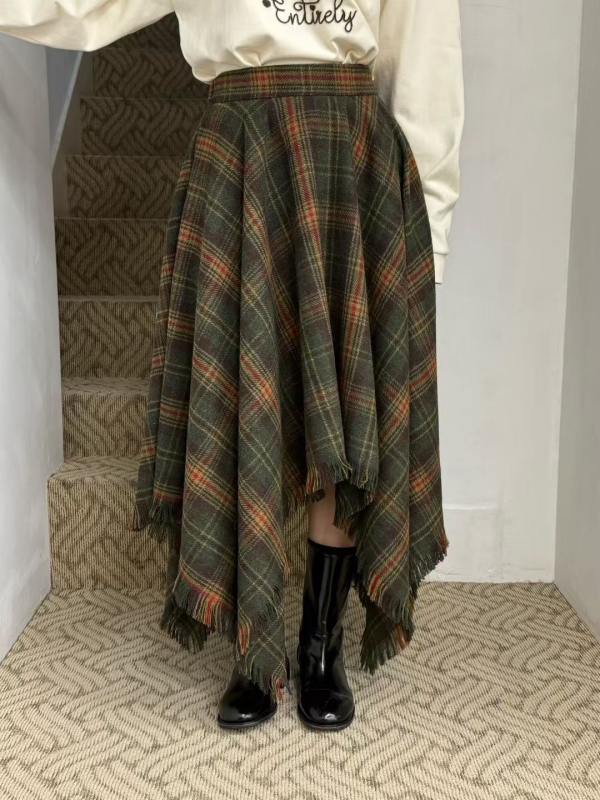 韓 格文不規則長裙 2色