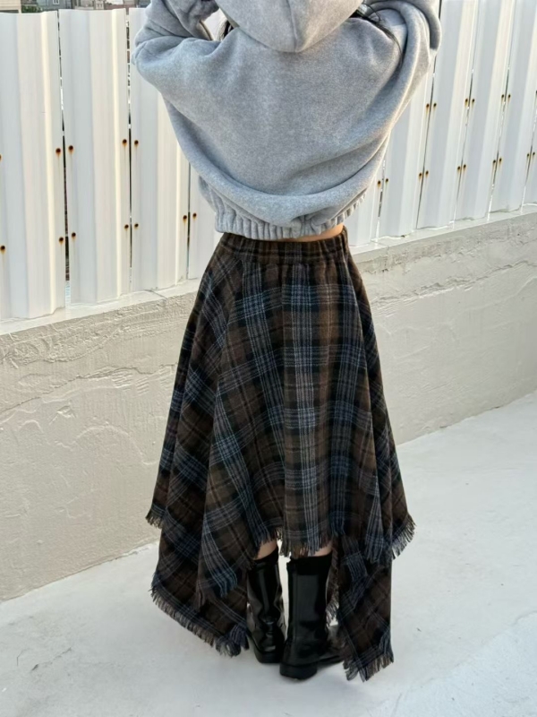 韓 格文不規則長裙 2色