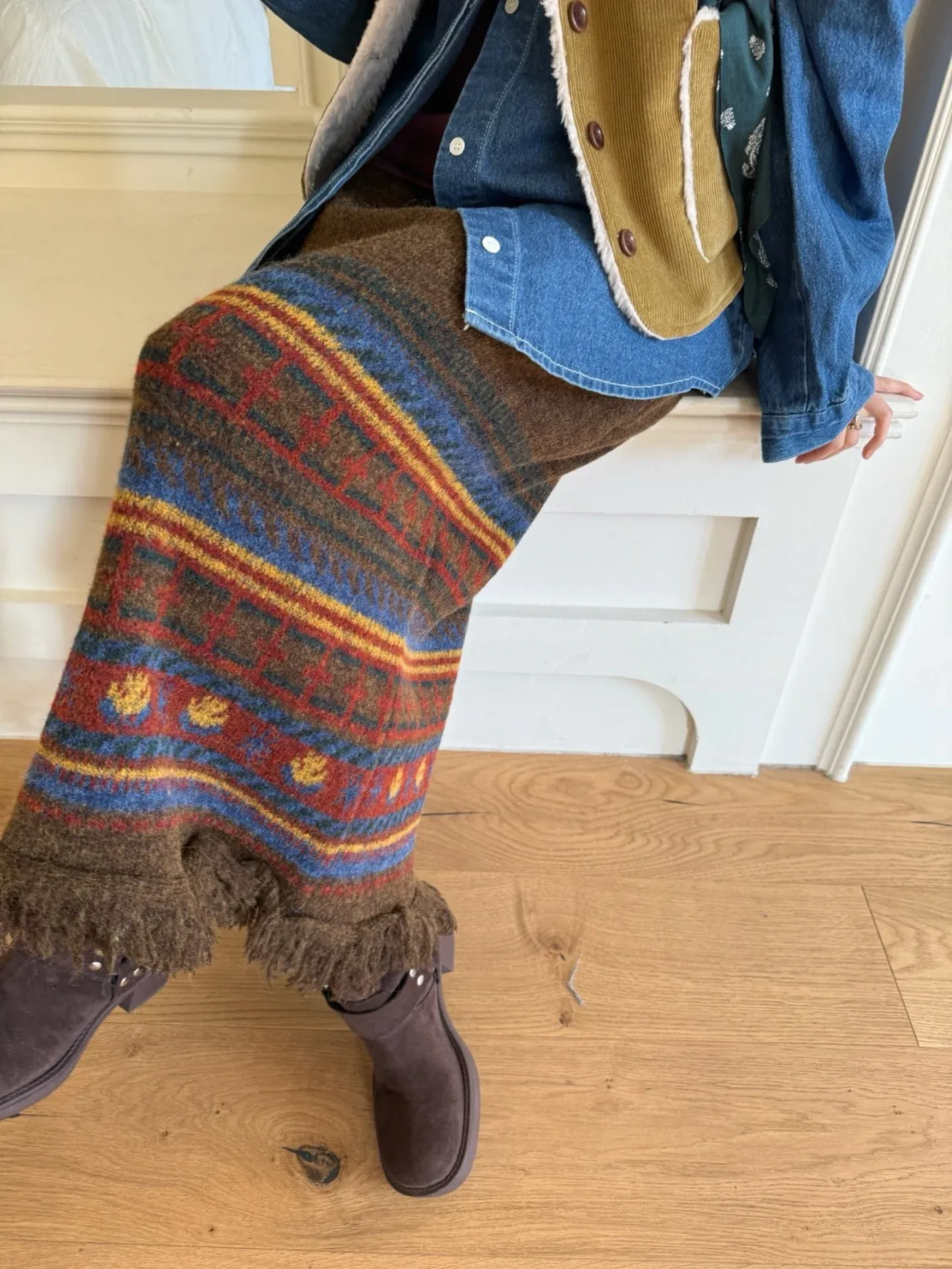 韓 圖騰鬚鬚長裙