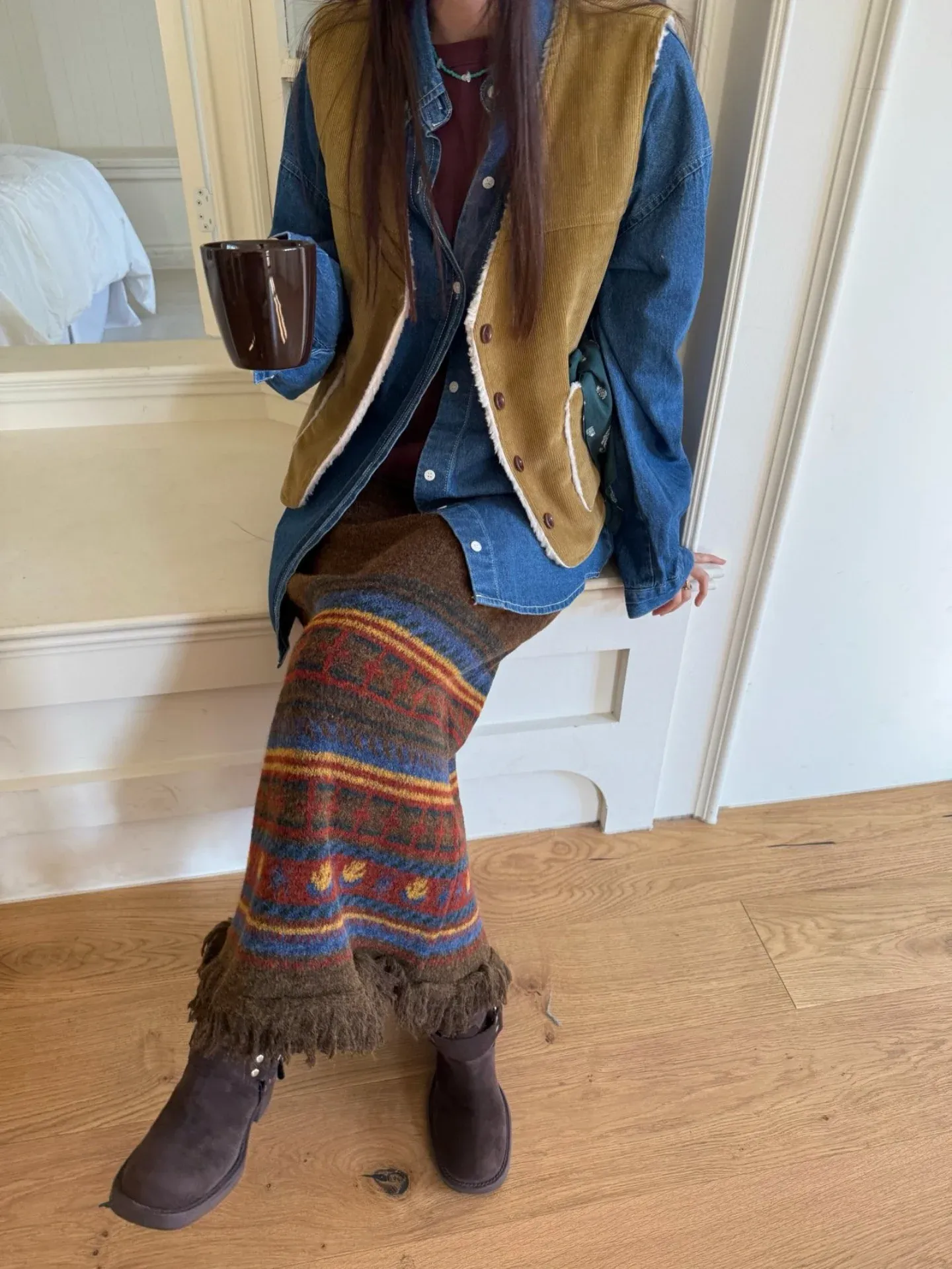 韓 圖騰鬚鬚長裙