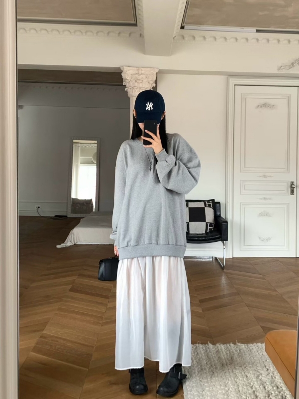 韓 假兩件式素色長洋 3色
