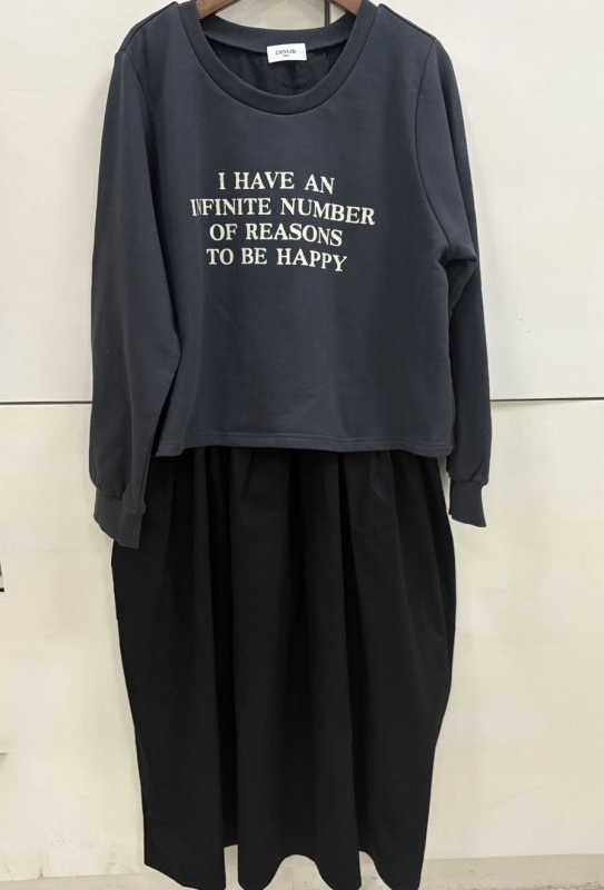 韓 英文字假兩件式長洋 2色 size