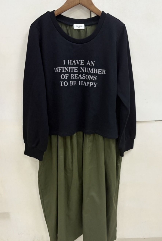 韓 英文字假兩件式長洋 2色 size