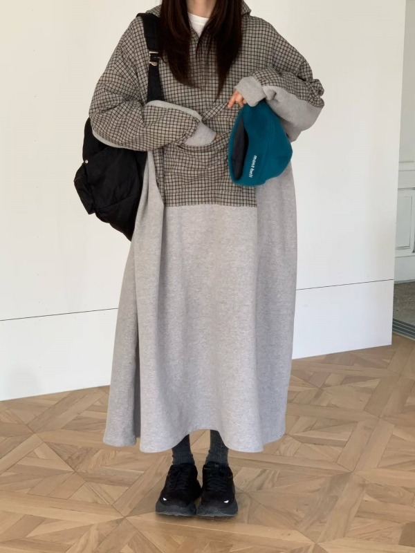 韓 拚格文連帽長洋 2色