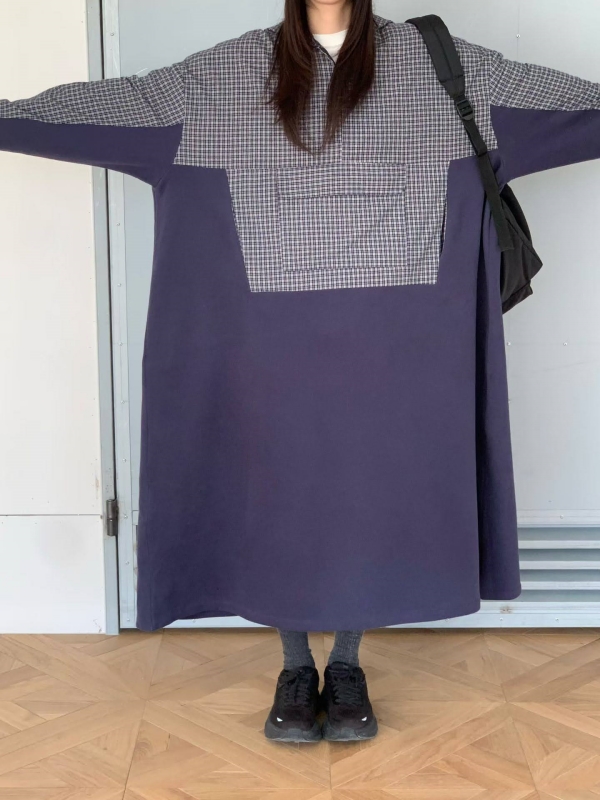 韓 拚格文連帽長洋 2色