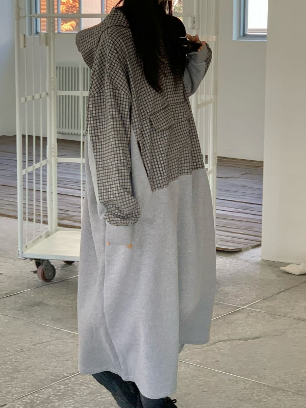 韓 拚格文連帽長洋 2色