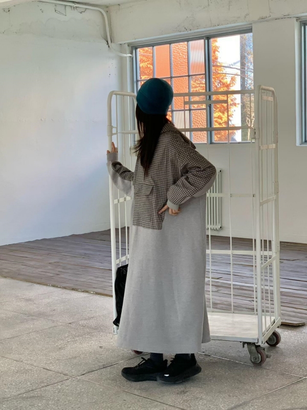 韓 拚格文連帽長洋 2色