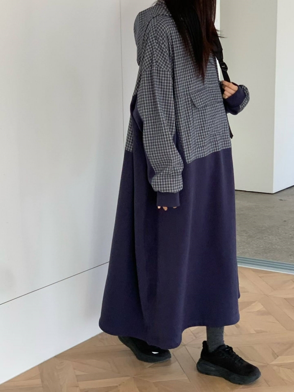 韓 拚格文連帽長洋 2色