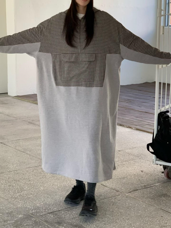 韓 拚格文連帽長洋 2色