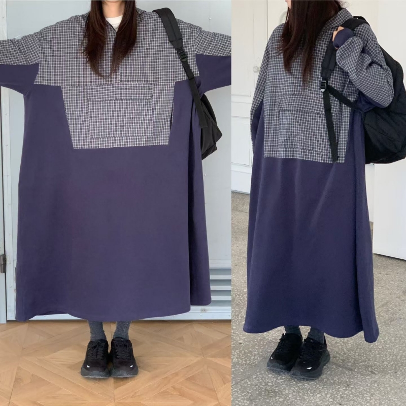 韓 拚格文連帽長洋 2色