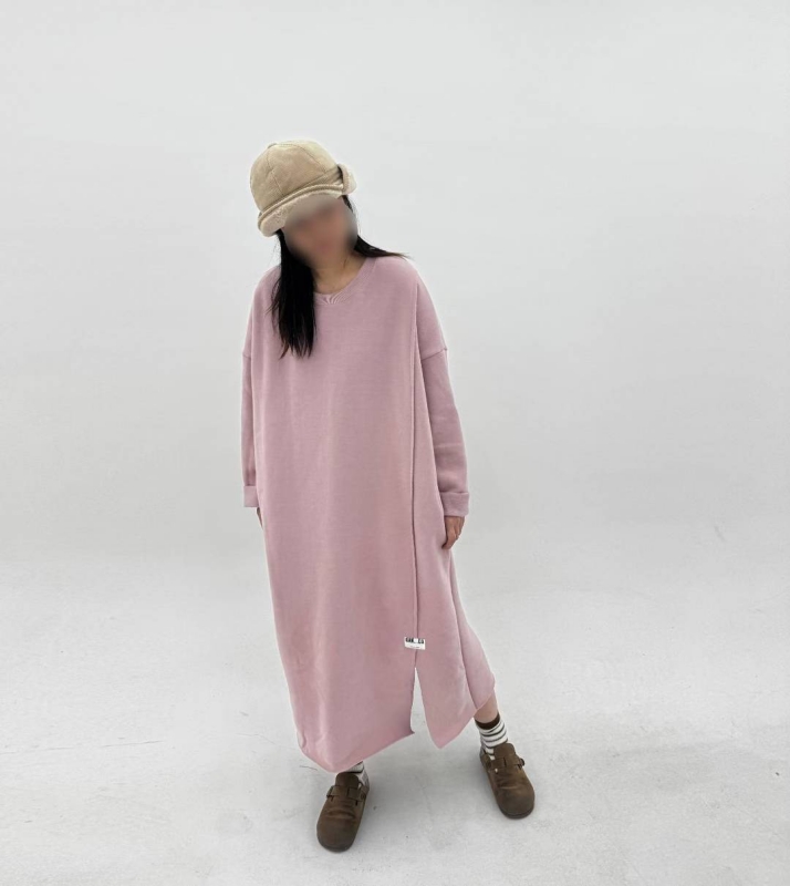 韓 素色圓領棉質長洋 3色