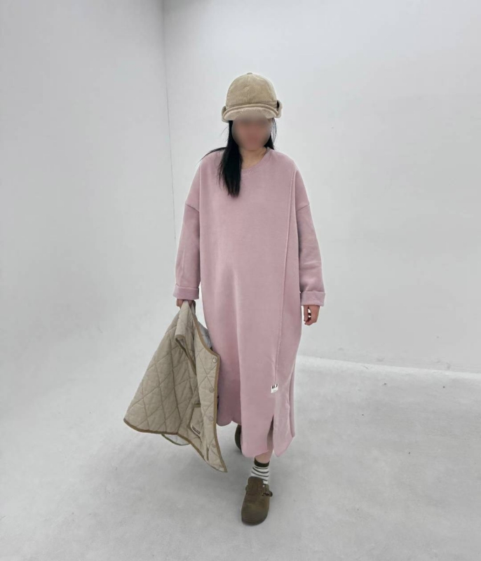 韓 素色圓領棉質長洋 3色