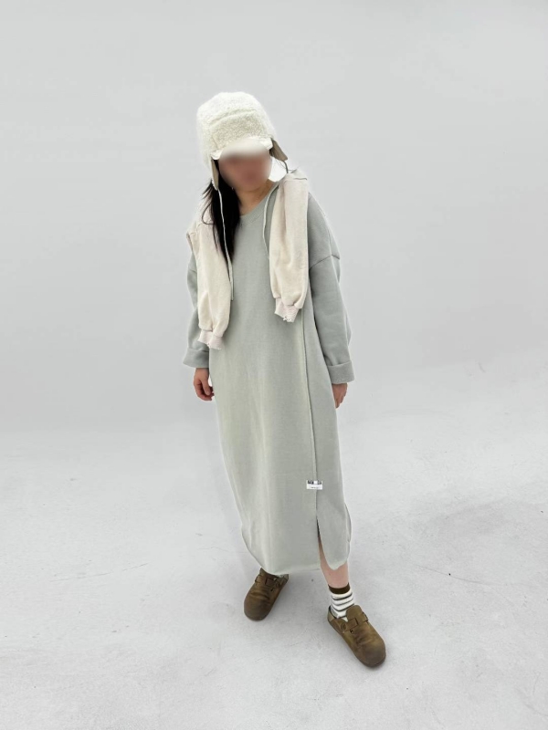 韓 素色圓領棉質長洋 3色