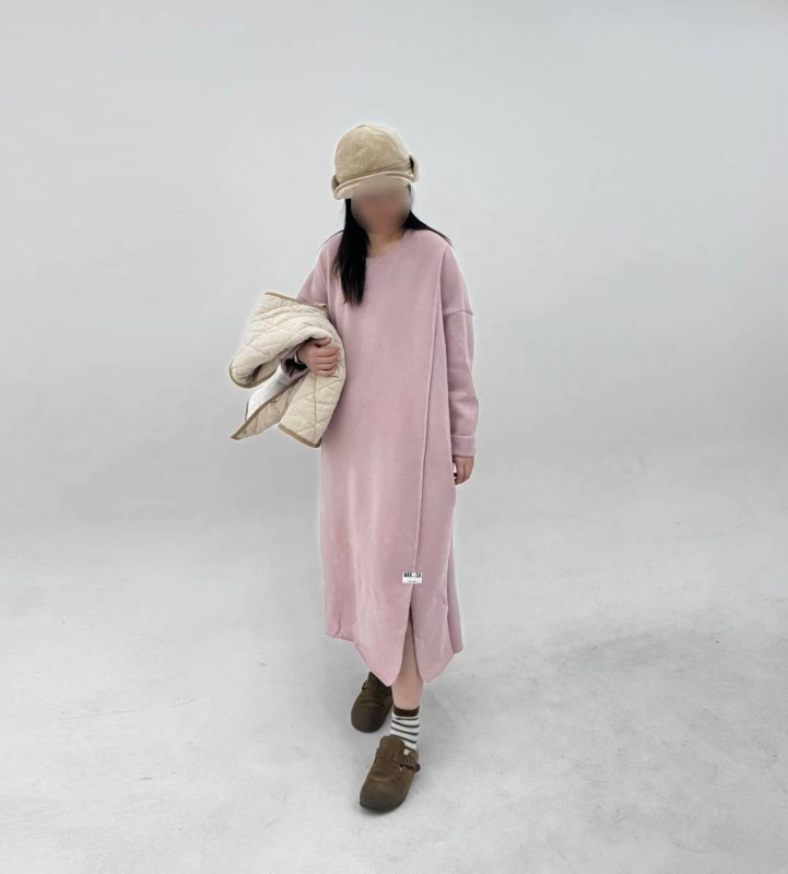 韓 素色圓領棉質長洋 3色