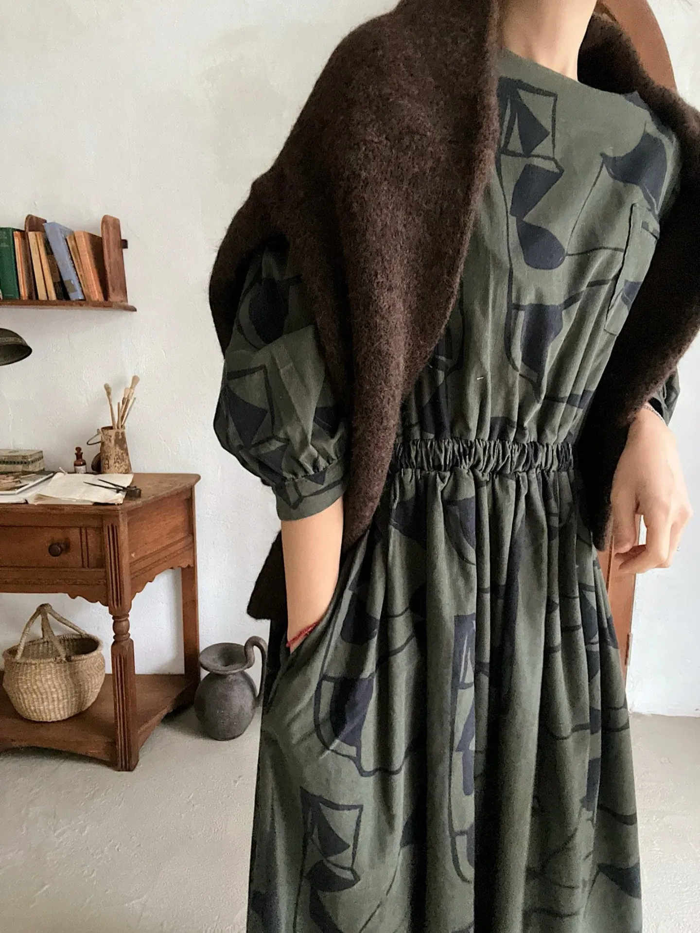 韓 不規則線條色塊長洋 2色