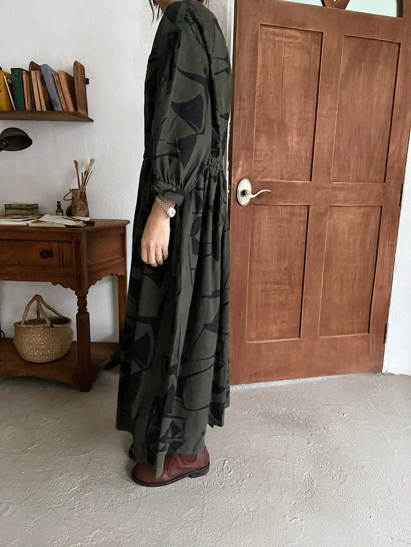 韓 不規則線條色塊長洋 2色