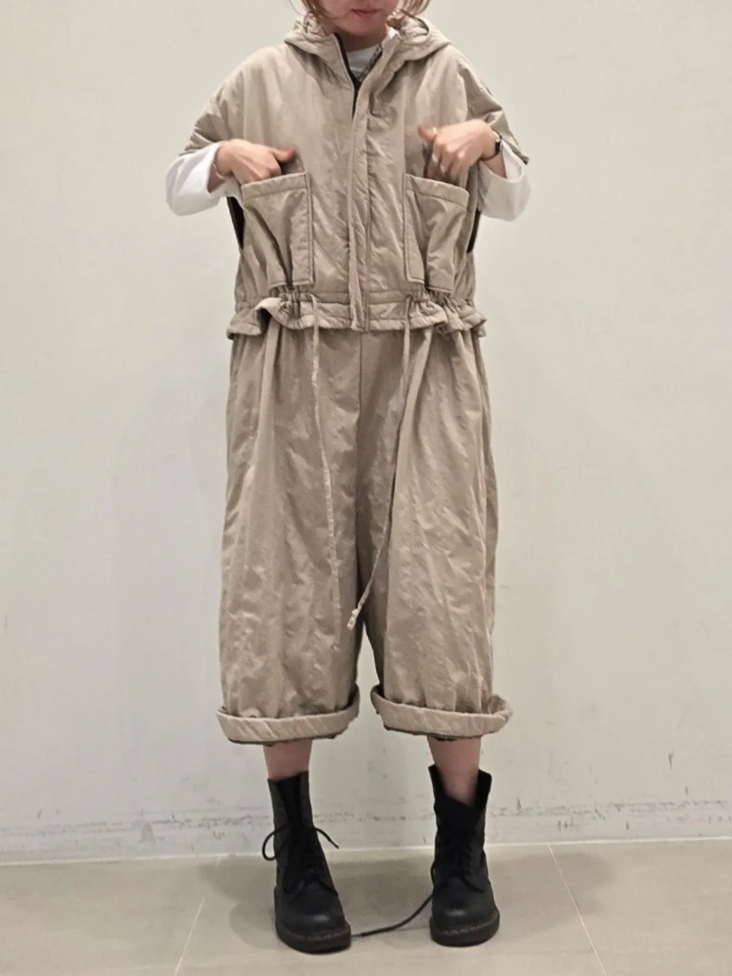 韓 大口袋連帽連身褲 3色