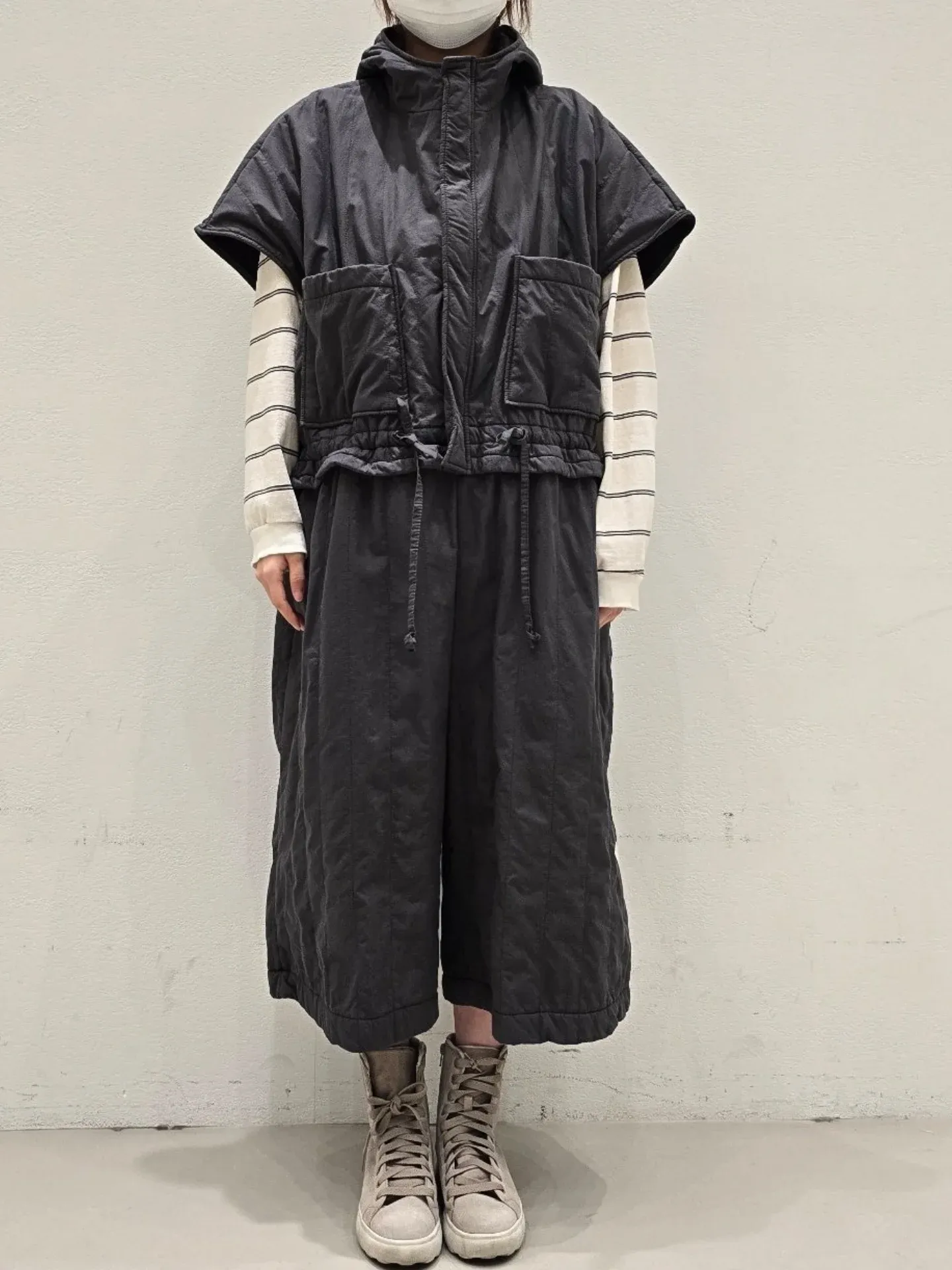 韓 大口袋連帽連身褲 3色