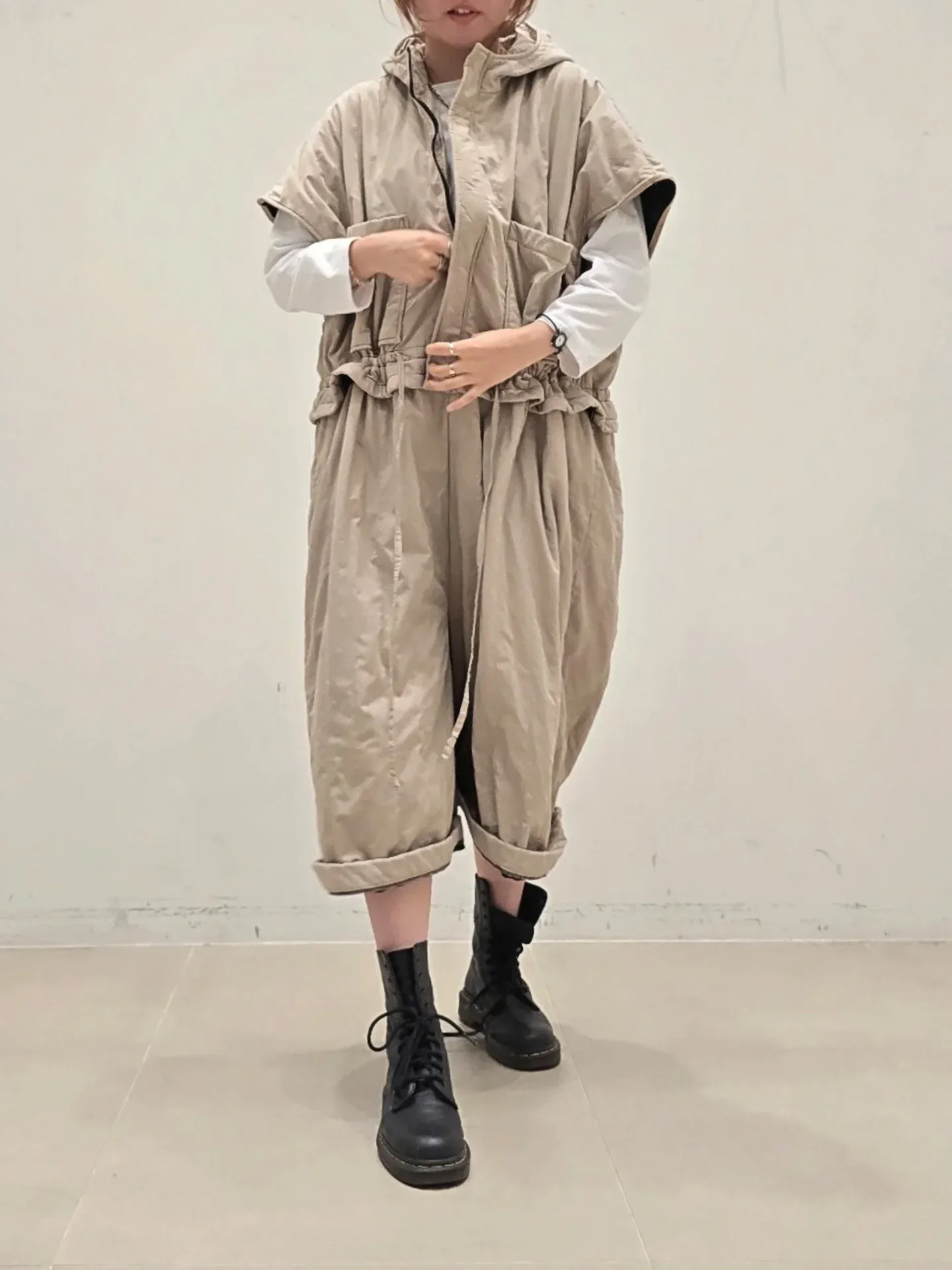 韓 大口袋連帽連身褲 3色