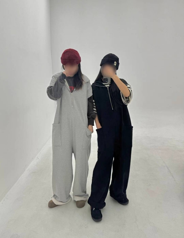 韓 連帽連身褲 2色